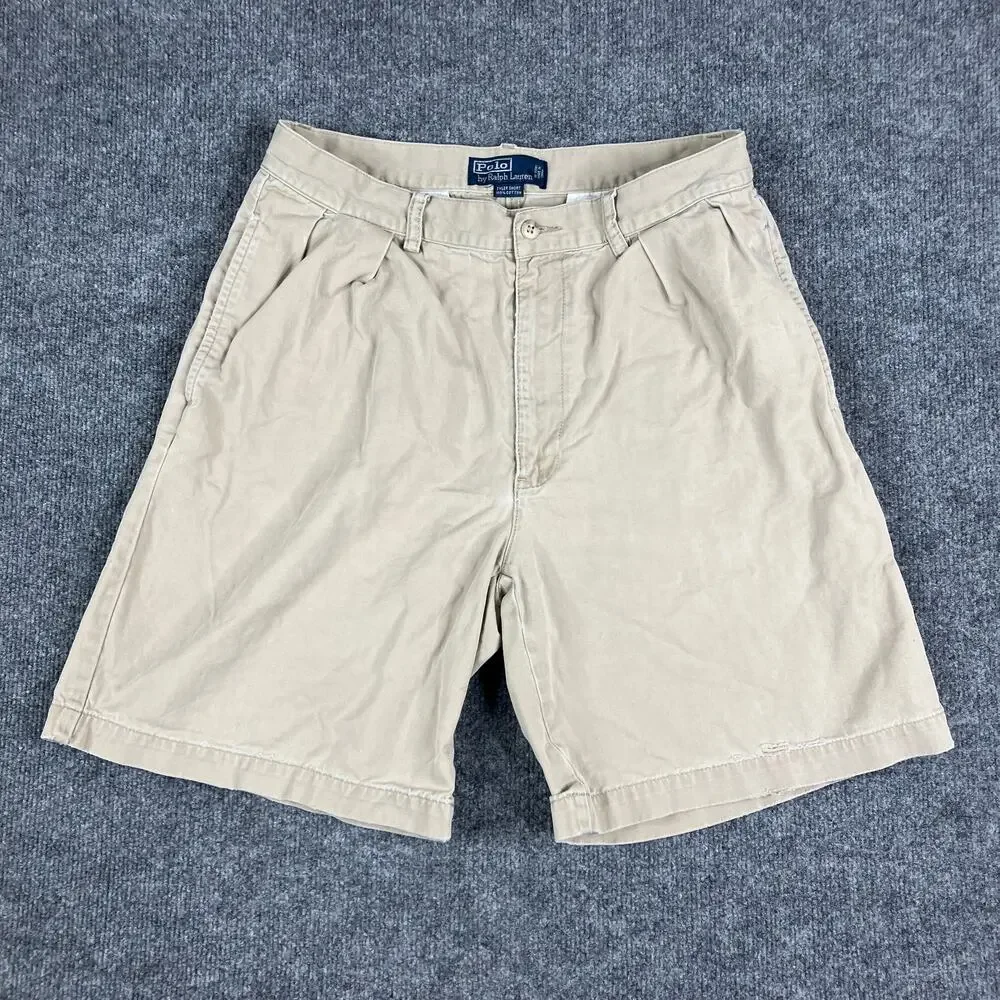 Polo Ralph Lauren Shorts Mens Size‎ 36 Beige Pleated Casual Tyler Fit Chino